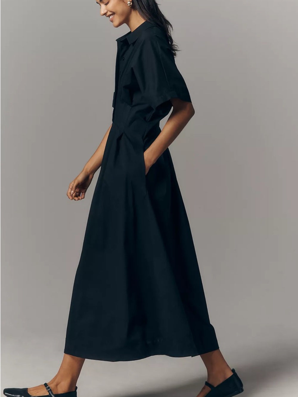 Anthropologie Tobie Maxi Shirt Dress Black | Large - Picture 2 of 11